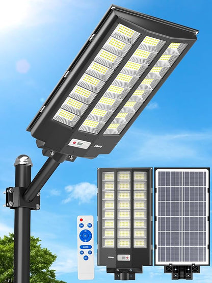 Ofuray Of-8600W Solar Street Lights Outdoor, 600000LM Solar Security Flood Lights Parking Lot Lights Dusk to Dawn, 6500k Waterproof Led with Remote Control Motion for Street,Court,Barn