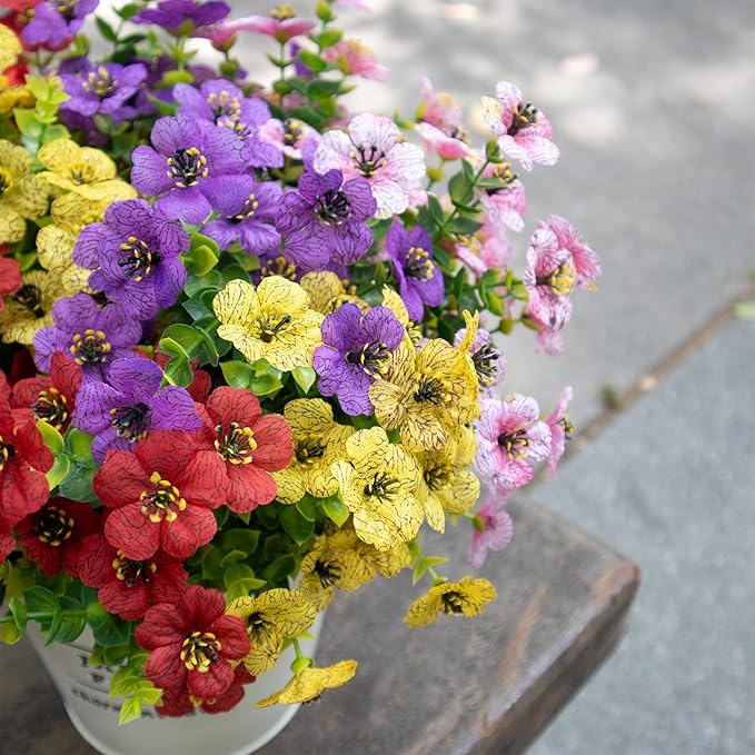 Faux Flowers for Outdoor Planters, Artificial Flowers for Outdoors, 12 Bundles Outdoor Flowers Uv Resistant, Artificial Flowers for Decoration, Silk Faux Spring Flowers for Outside, Mixed Color