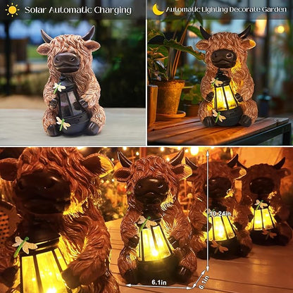 DKJOCKY for Women, Highland Cow with Lights Outdoor Decorations for Yard, Solar Cow Statues Lights Garden Gifts Birthday Gifts for Women Unique, Presents for Mom