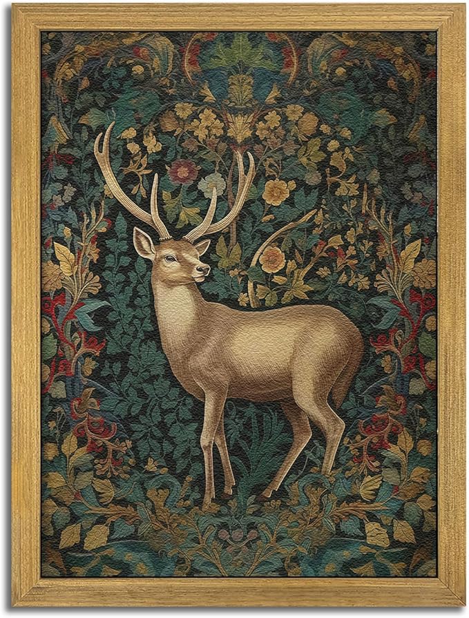 SAMHOU Framed 3D Textured Deer Wall Art, Reindeer Deer Hand Drawn Sandstone Wall Decor, Vintage Christmas Wall Art Decor for Bathroom Living Room Bedroom Holiday Gift 16x24 inch