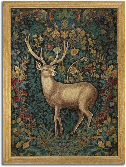 SAMHOU Framed 3D Textured Deer Wall Art, Reindeer Deer Hand Drawn Sandstone Wall Decor, Vintage Christmas Wall Art Decor for Bathroom Living Room Bedroom Holiday Gift 16x24 inch