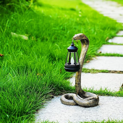 Solar Garden Outdoor Statues Snake with Solar Lights Outdoor Chrismtas Decorations - Lawn Decor Snake Statue for Patio, Balcony, Yard Ornament - Unique Housewarming Gifts（11.22" Bronze Colored）
