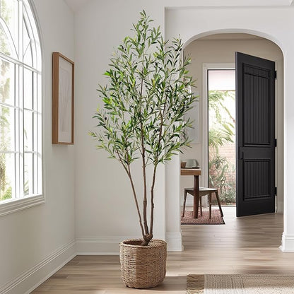 6FT Artificial Olive Tree Artificial Olive Plants, Tall Faux Olive Tree Faux Silk Plant Fake Plant Ultra-Realistic Silk Leaves & Natural Trunk Indoor Outdoor Use