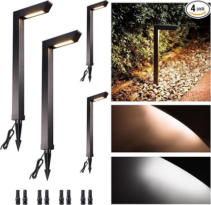 Low Voltage Pathway Lights, 3CCT LED Landscape Path Lights, Outdoor Waterproof IP65, Wired Black Aluminum L Shaped 5W 235LM for Sidewalk Step 4 Pack