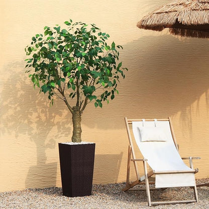 Ficus Artificial Trees Indoor Outdoor, 6ft Tall Fake Plants, Fake Ficus Silk Tree for Home Office Garden Patio Outdoor Modern Decor, 1 Pack