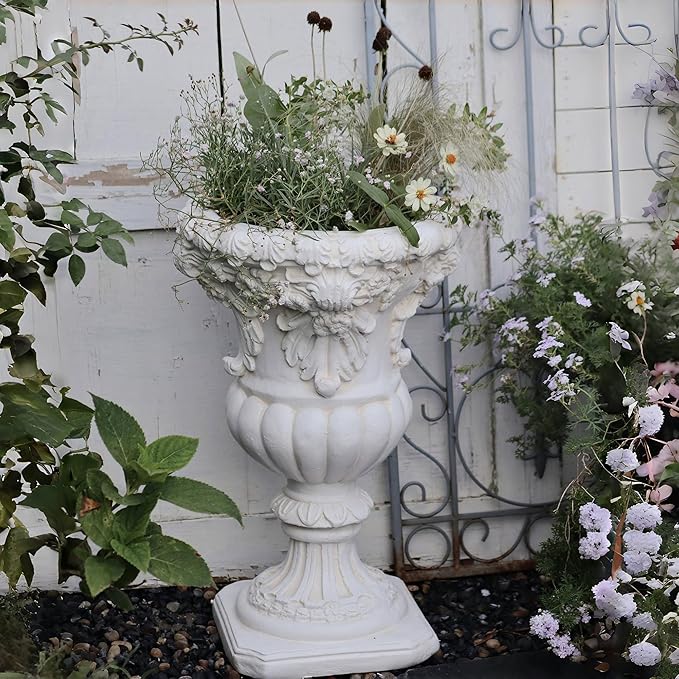 VISIBLE Vintage European Giant Garden Urn Planter, Decorative Cement and Fiber Flower Pot, Make Rust Finished, Wrap Foam Safely Delivered from Local Warehouse (Retro, Large)
