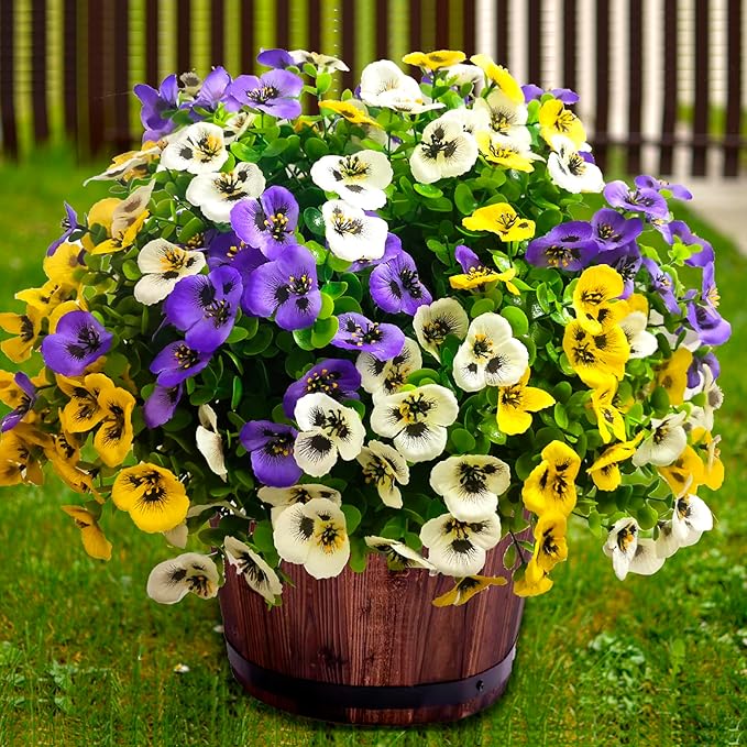 Artificial Flowers for Outdoors Fake Plants, 14 pcs Fake Flowers Artificial Plants Outdoor UV Resistant, Silk Faux Flowers Shrubs Greenery Plants for Porch Garden Patio Window Box Decor