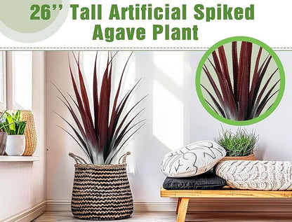 Giegxin 1 Pcs 26'' Realistic Red Artificial Aloe Vera Plant Faux Agave Plant Potted UV Resistant Agave Artificial Greenery Outdoor Indoor for Housewarming Gift House Garden