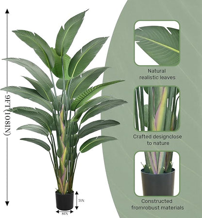 9FT Artificial Bird of Paradise Tree(108in) Tall Faux Plant with Large Trunks and Realistic 25 Leaves, Fake Tropical Floor Potted Artificial Plants for Home Office Indoor Decor (9feet,1Pack)