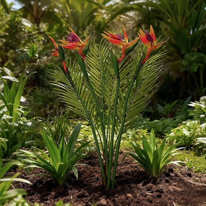 5Pcs 33.4Inch Artificial Birds of Paradise Plant Faux Birds of Paradise Stems for Vases with Palm Leaves for Wedding Home Party Hotel Table Centerpiece Indoor Outdoor Vases Decor(Green)