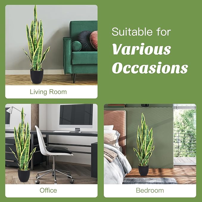 Goplus Fake Snake Plant, 36" Tall Artificial Potted Floor Plant, Large Faux Sansevieria Plant with 6'' Pot and 20pcs Leaves for Living Room House Modern Office Indoor Decor