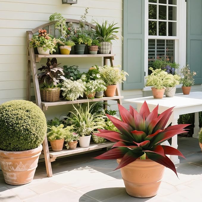 Faux Agave Plant Outdoor, 28 inch Lagre Artificial Succulents Stems, Fake Agave Plants for Home Decor (2Pack, Red)