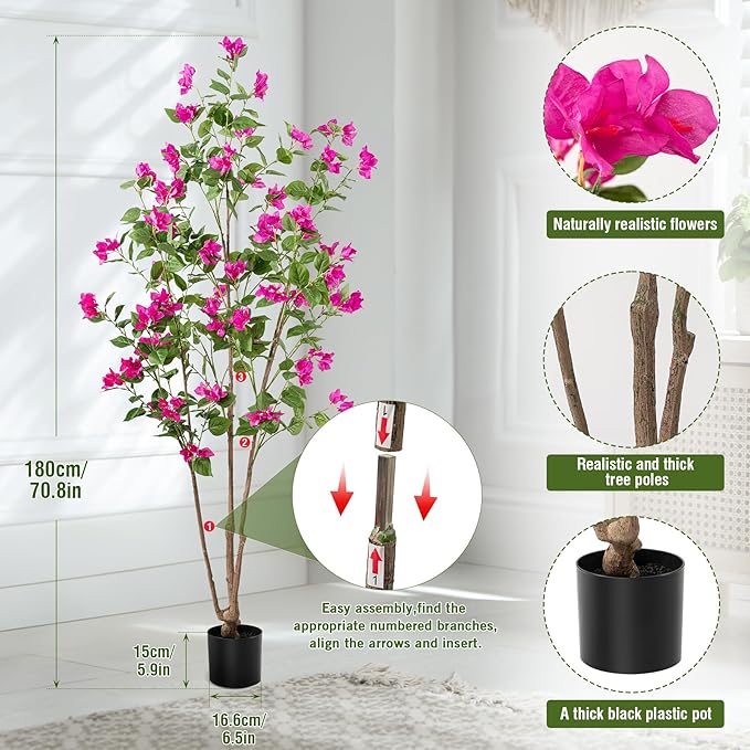 Fake Tree Bougainvillea Artificial Tall Fake Plant 6 Feet Faux Trees Indoor Faux Bougainvillea Artificial Trees Tall Artificial Plants Indoor Applies to Indoor Home Decor Office Hotel Decor