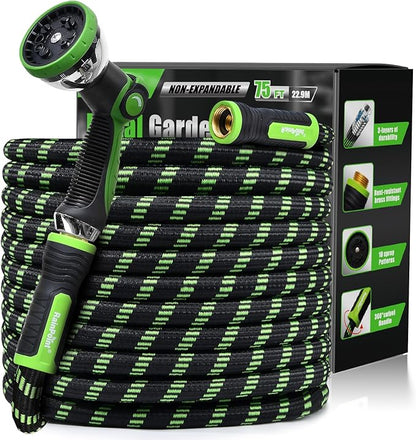 RAINPOINT 75 Foot Garden Hose - No-kink 304 Metal Garden with 10 mode Nozzle - Brass Connection, Swivel Handle, Flexible Hose,Lightweight, Puncture