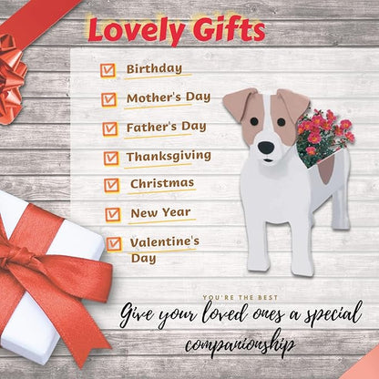 Jack Russell Dog Planter Plant Pots,Cute Dog Flower Planter,Gifts for Pet Lovers,Unique Animal Plant Pots,Office,Indoor Outdoor Garden Decor(9.45 * 6.97 * 12.2in)