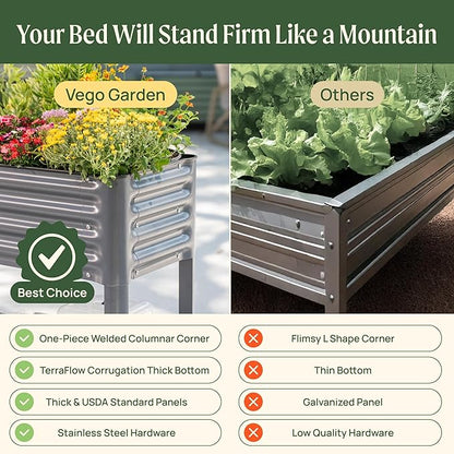 Elevated Raised Garden Bed- Slim Series, 1.5' x 3.5' Outdoor Planters Boxes with Legs & Storage Rack for Patio, 500 Lbs Weight Capacity, Raised Beds for Gardening Herbs Vegetables Flowers, Pearl White