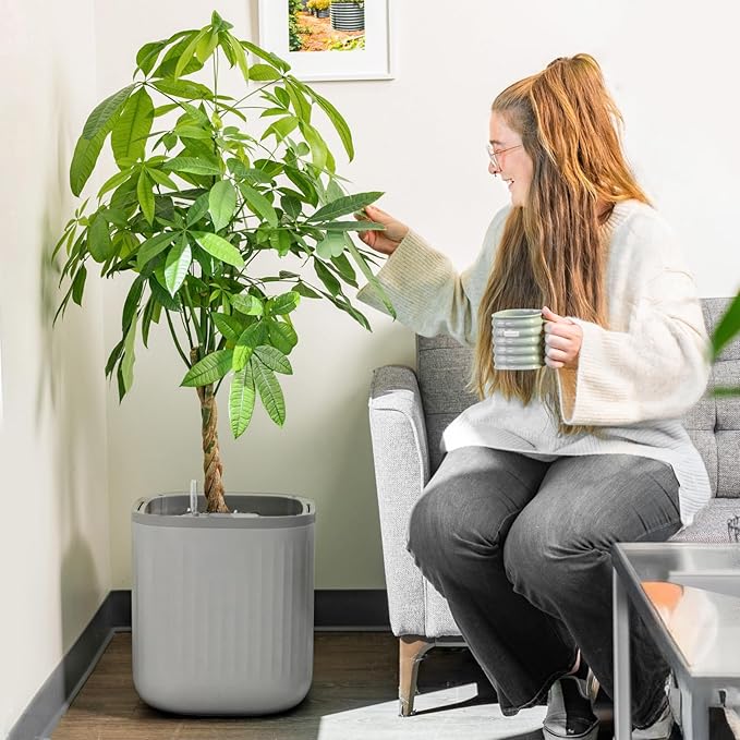 Vego garden Self Watering Pots Home Planters with Water Gauge for Effortless Indoor Plants Fog Gray 2 Pack No Trellis