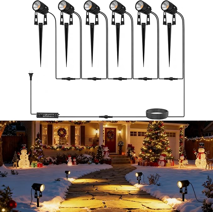L LOHAS LED Dusk to Dawn Low Voltage Landscape Lighting, 3000K Warm White Outdoor Spotlight with Transformer, IP65 Plug in Spotlights for Yard Backyard Pathway 6Pack