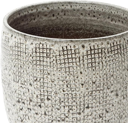 LuxenHome 12-Inch Large Ceramic Pots for Plants, Modern Gray Grid-Pattern Glazed Ceramic Planters Pots for Outdoor Plants with Drainage Hole and Plug, Round Indoor Flower Pot for Home Garden Patio