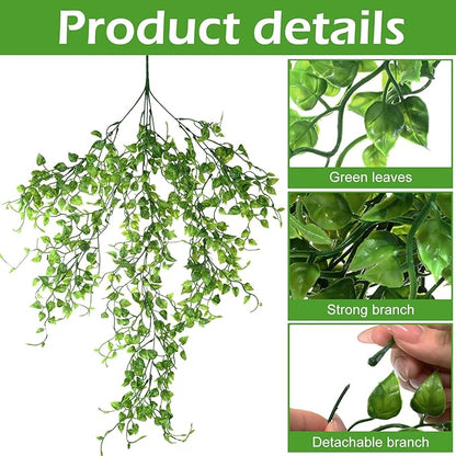 Hoteam 12 Pcs Artificial Hanging Plants 32 Inch Fake Ivy Vines with Fake Leaves Patio Artificial Plants Greenery for Living Room Indoor Outdoor Wall, No Basket (Ivy)