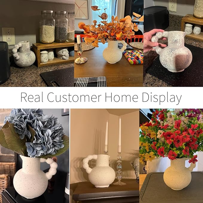 Rustic Farmhouse Flower Large Ceramic Vase, Vintage Pampas Grass Vases, Antique White Decorative Ceramic Flower Vase for Home Decor, Table, Living Room, Entryway, Wedding - Distressed Design, 6.9 Inch