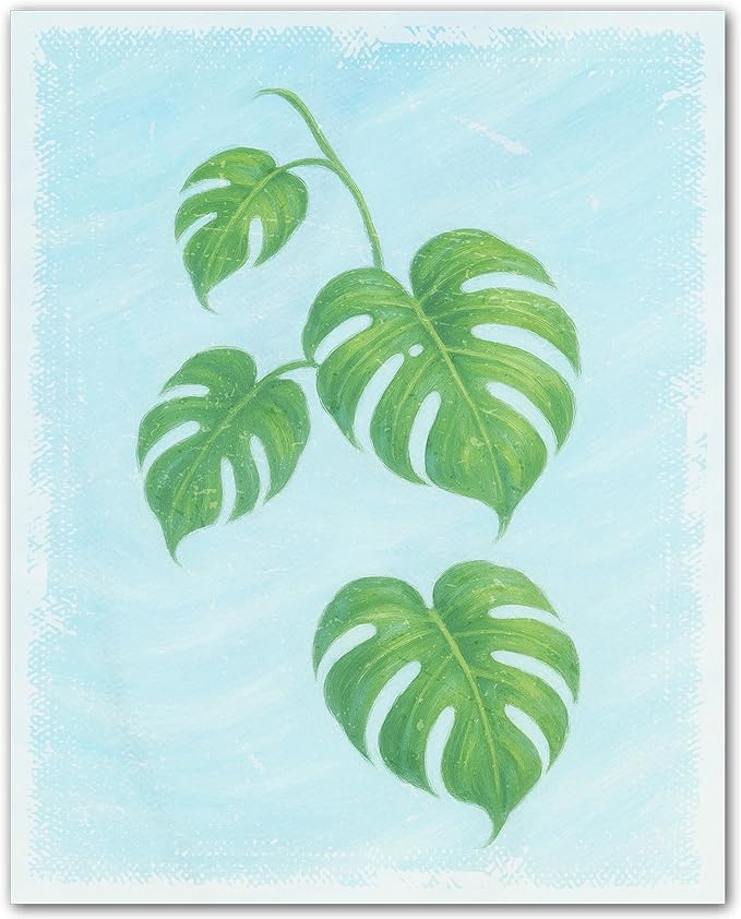 ZUKIY Monstera Botanical Hanging Print - Magnetic Wood Poster Hanger - Unframed 8x10 Poster for Modern Wall Decor - Minimalist Tropical Plant Art for Home Office Studio or Classroom Walls