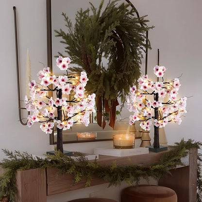 Uieke 2PACK 24IN Lighted Cherry Blossom Tree 48 Warm White LED Tabletop Artifical Bonsai Tree with Timer Battery/USB Operated for Wedding Party Spring Home Indoor Japanese Room Decor