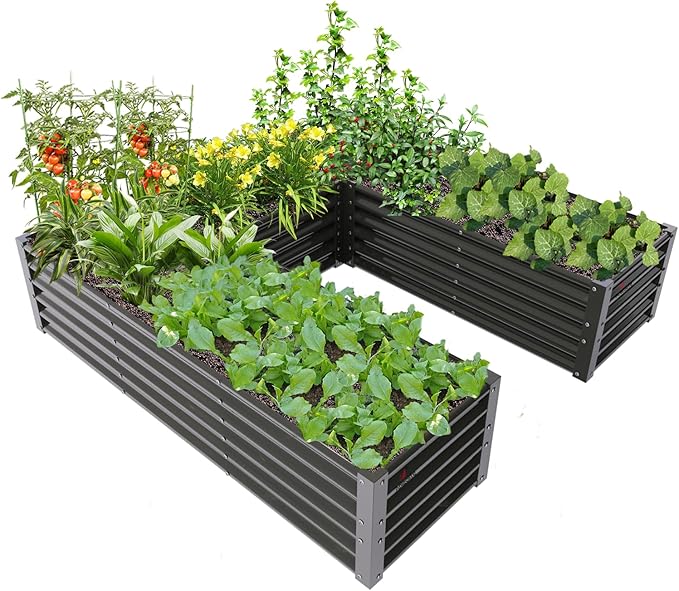 A ANLEOLIFE U-Shaped Outdoor Galvanized Raised Garden Bed, 6x6x1.5ft, Center-Access Bottomless Planter Box, 22-Gauge Corrugated Metal, Reinforced Bracing Rods, Quartz Grey