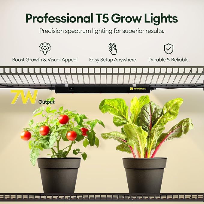 Grow Lights for Indoor Plants 1FT, Red-Enhanced Full Spectrum 5000K Grow Light, 28W(4 x 7W), T5 LED Grow Light Strips for Leafy Greens and Vegetables, High PPFD, Linkable, Black, 4-Pack