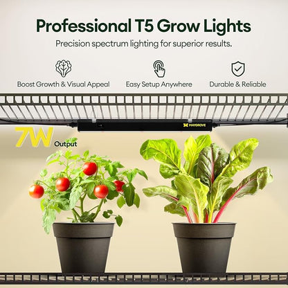 Grow Lights for Indoor Plants 1FT, Red-Enhanced Full Spectrum 5000K Grow Light, 28W(4 x 7W), T5 LED Grow Light Strips for Leafy Greens and Vegetables, High PPFD, Linkable, Black, 4-Pack