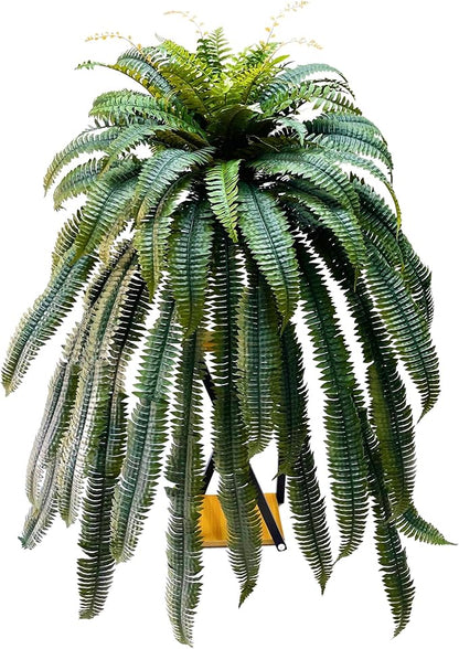 Giant Artificial Boston Ferns for Outdoors Large,Uv Resistant Lifelike Artificial Plants Large,Faux Fern Silk Ferns Look Real,Fake Fern for Outside 90Branches Extended Olive Green,No Base.