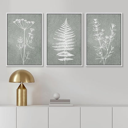 Ashbrook Framed Canvas Print Wall Art Set Green Forest Flower Plant Silhouette Nature Wilderness Illustrations Modern Art Rustic Chic Colorful for Living Room, Bedroom, Office - 16"x24"x3 White
