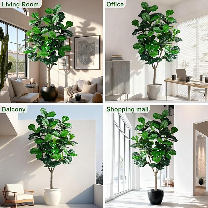 Large Artificial Trees with Pot Indoor Outdoor Realistic Floor Fake plantas Tall Faux Fiddle Leaf fig Tree for Home Living Room Bedroom Office Porch Outside Patio arboles artificiales para decoracion