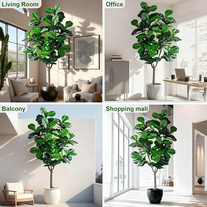 Large Artificial Trees with Pot Indoor Outdoor Realistic Floor Fake plantas Tall Faux Fiddle Leaf fig Tree for Home Living Room Bedroom Office Porch Outside Patio arboles artificiales para decoracion