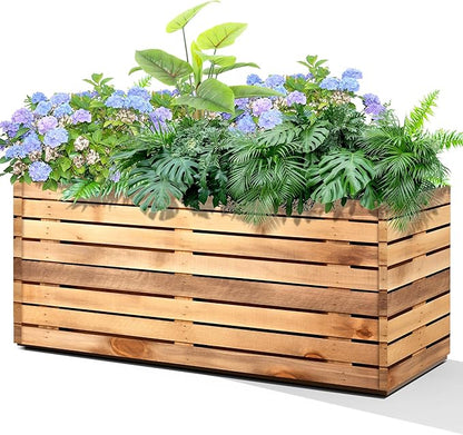 Metal Planter Box Rectangular Planter Box with Drainage Hole, Outdoor Large Planters, All-Weather Use, Rust-Resistance, for Flowers Plants, 38" L × 15" W × 16.3" H, Dark Walnut