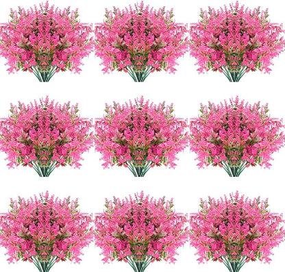 20 Bundles Artificial Lavender Flowers Outdoor UV Resistant Fake Flowers No Fade Faux Plastic Plants Garden Porch Window Box Decorating (Pink)