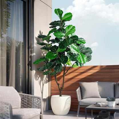 Artificial Fiddle Leaf Fig Tree 6ft with White Planter Realistic Fiddle Leaf Lyrata Plant Tall Fake Tree with Natural-Looking Leaves Fake Tree for Indoor Outdoor Home Office Decor