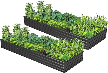 2PCS 10x3x1ft Galvanized Metal Raised Garden Bed Kit,Outdoor Planter Box Vegetables,Flowers,Herbs Durable Rust-Resistant Patio Gardening Beds,Black
