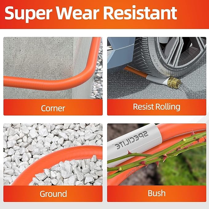 SPECILITE Garden Water Hose 10 ft x 5/8 in, Heavy Duty Leader Pipe Extension, Flexible, Lightweight Kink-less,Hybrid Rubber, with 3/4" Brass Fittings, Orange