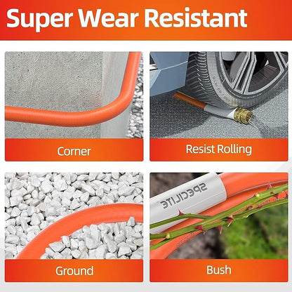SPECILITE Garden Water Hose 10 ft x 5/8 in, Heavy Duty Leader Pipe Extension, Flexible, Lightweight Kink-less,Hybrid Rubber, with 3/4" Brass Fittings, Orange