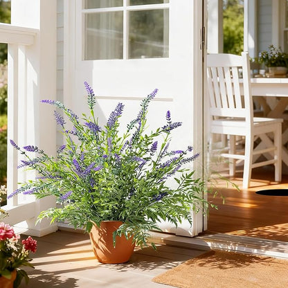 2 Pack Artificial Lavender Plants in Pots Artificial Potted Plants Fake Flower Plant Real Touch Silk Faux Plants Greenery for Indoor Porch Patio Greenery Farmhouse Garden Office Decor (Type 4)