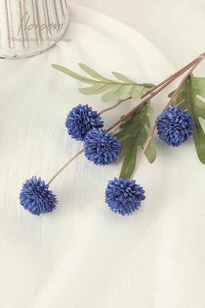 Floroom 5pcs Royal Blue Faux Silk Mums Artificial Flowers, Bulk Fake Small Mini Chrysanthemums with Stems for DIY Wedding Centerpieces Floral Arrangements Vase Fillers Home Decorations