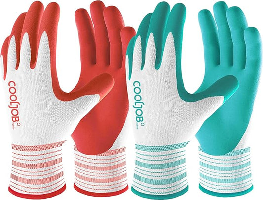 COOLJOB 6 Pairs Gardening Gloves for Women Ladies, Breathable Rubber Coated for Yard Garden, Outdoor Indoor Protective Work with Grip, Large Size, Red & Green