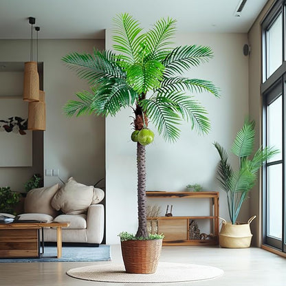 7.2FT Artificial Phoenix Palm Tree with Coconut Fruit Artificial Plants Indoor Outdoor Large Faux Coconut Palm Tree Tropical Fake Palm Plant for Modern Farmhouse Yard Outside Patio Poolside