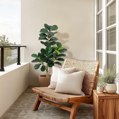 4 ft Fiddle Leaf Fig Tree Artificial with 48 Leaves - Realistic Faux Ficus Lyrata Trees in 7.8 in Grey Planter Pot, Indoor Fake Floor Plants for Home Office Living Room Decor, Housewarming Gift