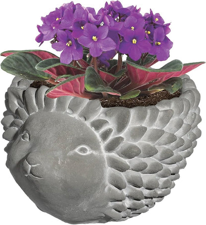 Classic Home and Garden Cement Buddies Animal Planter - Cute Desk Decoration - UV Coated Animal Vase w/Removable Drain Plug - Succulent Planter for Indoor/Outdoor Use (Hedgehog, Natural, Small)