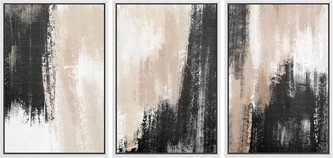Ashbrook Framed Wall Art Print Set Brown Black Grunge Paint Stroke Landscape Abstract Shapes Illustrations Modern Art Boho Scenic Colorful for Living Room, Bedroom, Office - 16"x24"x3 White