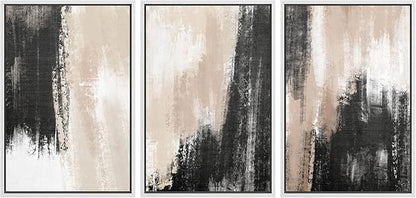 Ashbrook Framed Wall Art Print Set Brown Black Grunge Paint Stroke Landscape Abstract Shapes Illustrations Modern Art Boho Scenic Colorful for Living Room, Bedroom, Office - 16"x24"x3 White