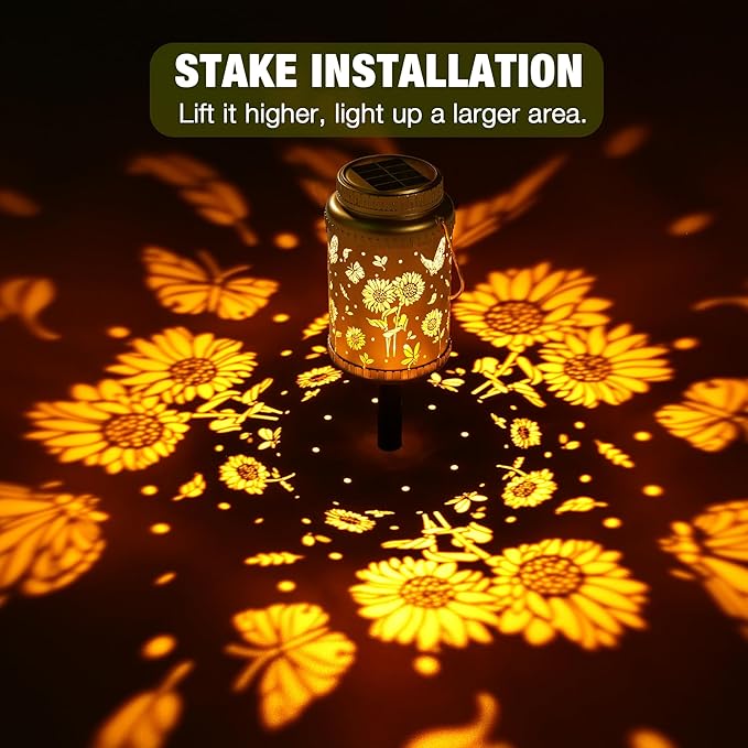 Cooo 6 Pack Solar Lanterns Outdoor Waterproof Sunflower Butterfly Solar Pathway Lights Landscape Path Christmas Gifts for Women Mom Grandma for Outdoor Table Lamps Garden Yard Backyard Decor -Gold