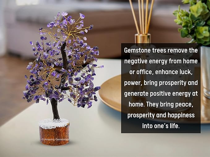 Amethyst Natural Healing Premium Crystal Bonsai Feng Shui Fortune Money Tree of Life for Home Office Decor (Gift Box Ready,10-12 Inch)